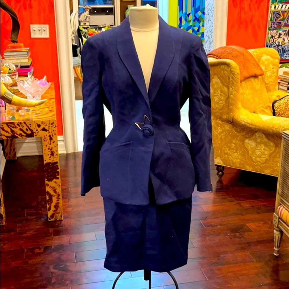 Thierry Mugler sz 42 navy blazer and skirt FAB!!!